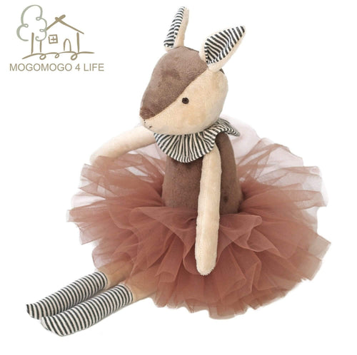 Luxury Mogo Handmade 37cm Cute Deer In Tutu Plush Toy Soft Stuffed Animal Doll Decorative Toys Soft Deer Home Accessories (Brown 37cm)