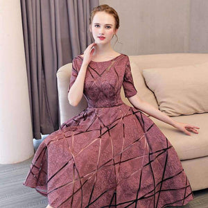 Planet Gates Luxury O-Neck Half Sleeve Embroidery Zipper Cocktail Dresses A-line Tea Length Formal Dress LX465