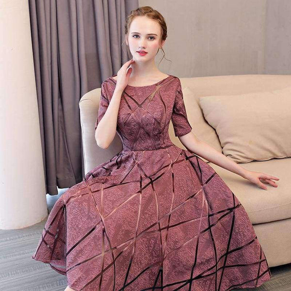 Planet Gates Luxury O-Neck Half Sleeve Embroidery Zipper Cocktail Dresses A-line Tea Length Formal Dress LX465