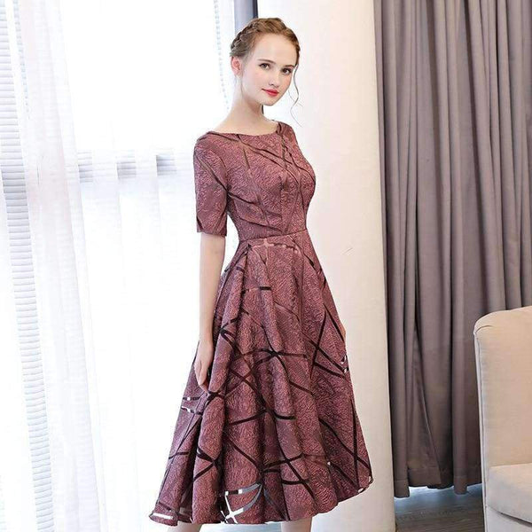 Planet Gates Luxury O-Neck Half Sleeve Embroidery Zipper Cocktail Dresses A-line Tea Length Formal Dress LX465