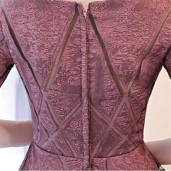 Planet Gates Luxury O-Neck Half Sleeve Embroidery Zipper Cocktail Dresses A-line Tea Length Formal Dress LX465