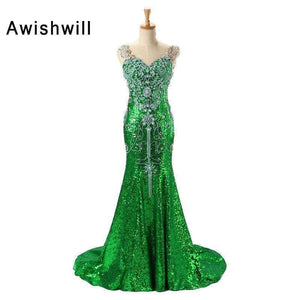 Planet Gates Luxury Red Long Sequin Dress Robe de Soiree Femme V-neck Crystal Beadings Mermaid Long Party Gowns Dubai Evening Dresses