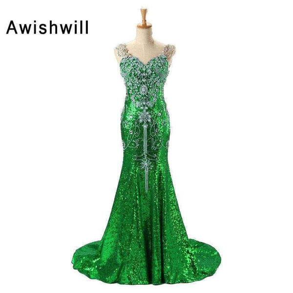 Planet Gates Luxury Red Long Sequin Dress Robe de Soiree Femme V-neck Crystal Beadings Mermaid Long Party Gowns Dubai Evening Dresses