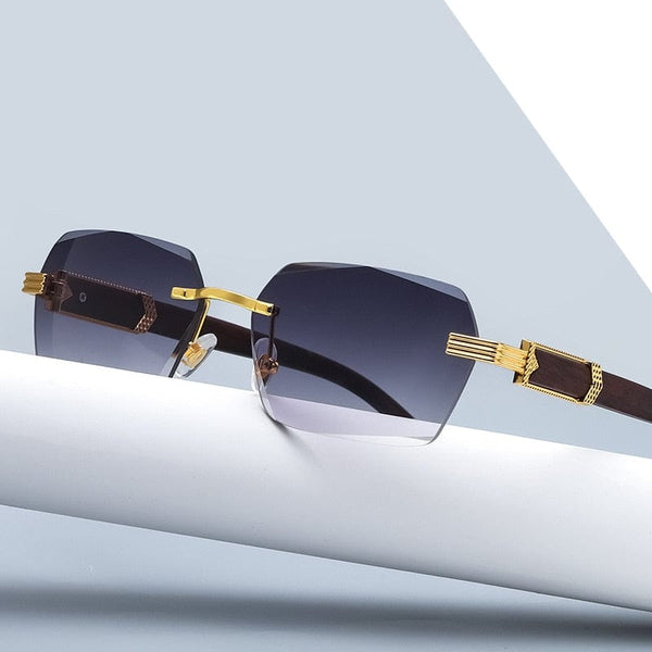 Planet Gates Luxury Rimless Square Sunglasses Men Brand Designer Frameless Gradient Sun Glasses Women Fashion Vintage Wooden Oculos De Sol