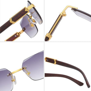 Planet Gates Luxury Rimless Square Sunglasses Men Brand Designer Frameless Gradient Sun Glasses Women Fashion Vintage Wooden Oculos De Sol