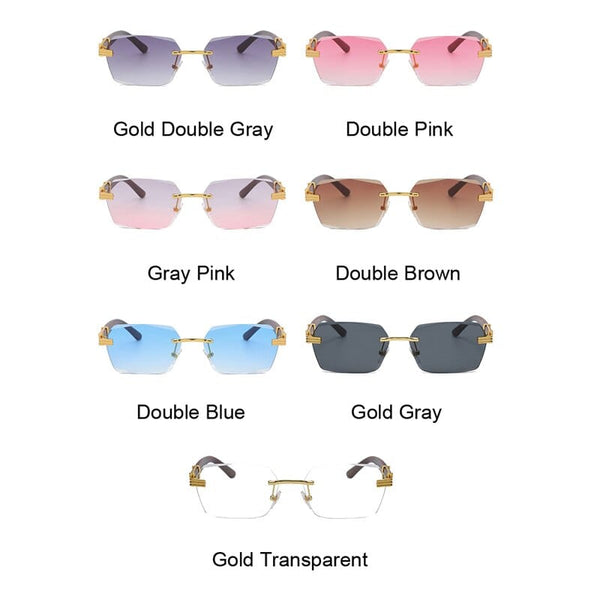 Planet Gates Luxury Rimless Square Sunglasses Men Brand Designer Frameless Gradient Sun Glasses Women Fashion Vintage Wooden Oculos De Sol