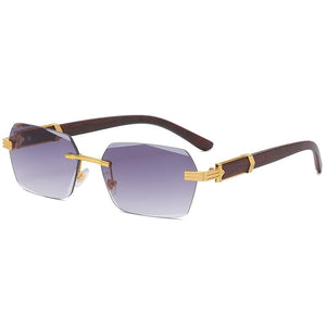 Planet Gates Luxury Rimless Square Sunglasses Men Brand Designer Frameless Gradient Sun Glasses Women Fashion Vintage Wooden Oculos De Sol