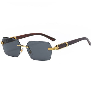 Planet Gates Luxury Rimless Square Sunglasses Men Brand Designer Frameless Gradient Sun Glasses Women Fashion Vintage Wooden Oculos De Sol