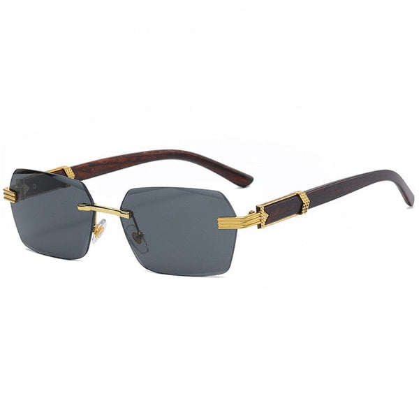 Planet Gates Luxury Rimless Square Sunglasses Men Brand Designer Frameless Gradient Sun Glasses Women Fashion Vintage Wooden Oculos De Sol