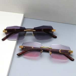 Planet Gates Luxury Rimless Square Sunglasses Men Brand Designer Frameless Gradient Sun Glasses Women Fashion Vintage Wooden Oculos De Sol