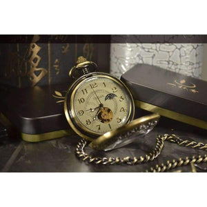 Луксозен скелетен бронзов ретро античен скелетен механичен джобен часовник за мъже с верижка, бизнес джобни и Fob часовници