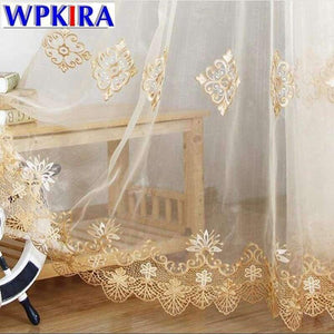 Planet Gates Luxury Water Soluble Screen Embroidery Sheer Voile Window Drapes for Living Room Door Gold Lace Curtains WP160-30
