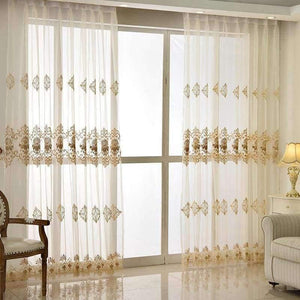 Planet Gates Luxury Water Soluble Screen Embroidery Sheer Voile Window Drapes for Living Room Door Gold Lace Curtains WP160-30