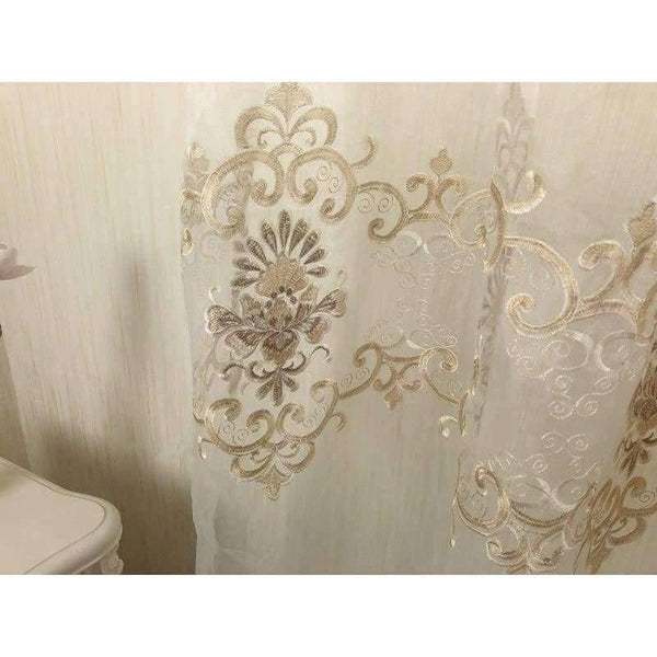 Planet Gates Luxury Water Soluble Screen Embroidery Sheer Voile Window Drapes for Living Room Door Gold Lace Curtains WP160-30
