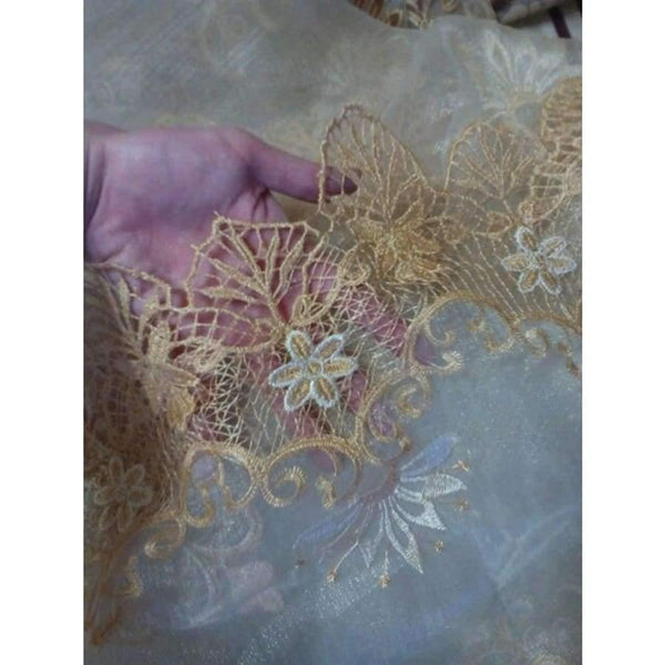 Planet Gates Luxury Water Soluble Screen Embroidery Sheer Voile Window Drapes for Living Room Door Gold Lace Curtains WP160-30