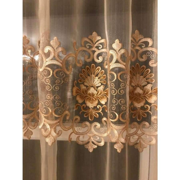 Planet Gates Luxury Water Soluble Screen Embroidery Sheer Voile Window Drapes for Living Room Door Gold Lace Curtains WP160-30