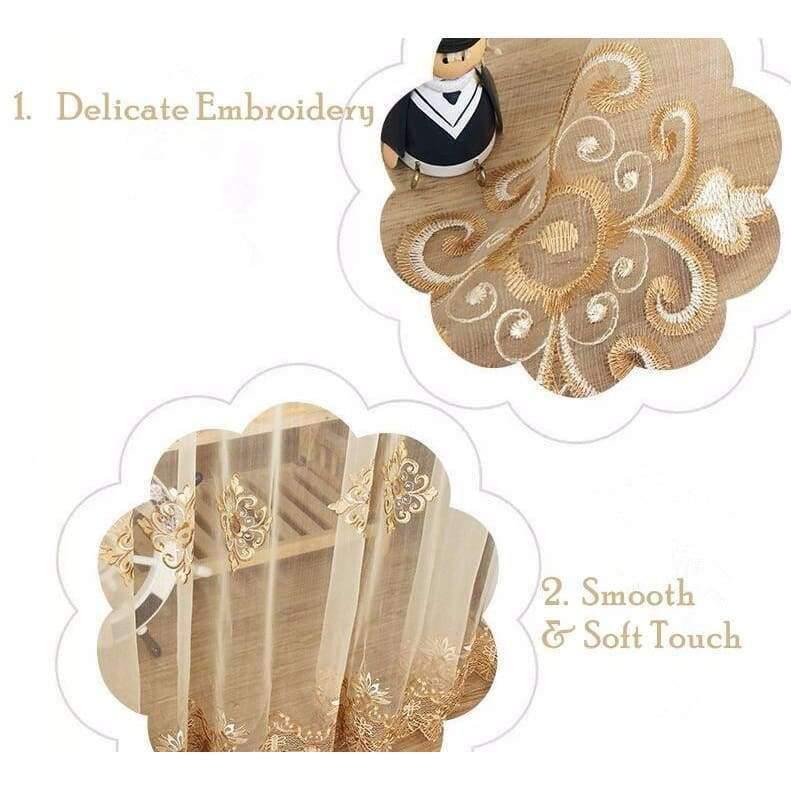 Planet Gates Luxury Water Soluble Screen Embroidery Sheer Voile Window Drapes for Living Room Door Gold Lace Curtains WP160-30
