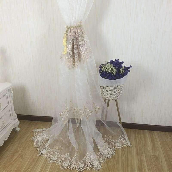 Planet Gates Luxury Water Soluble Screen Embroidery Sheer Voile Window Drapes for Living Room Door Gold Lace Curtains WP160-30