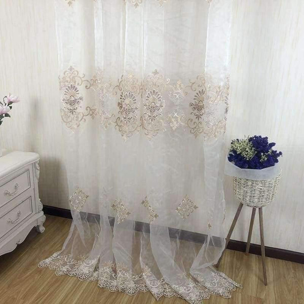 Planet Gates Luxury Water Soluble Screen Embroidery Sheer Voile Window Drapes for Living Room Door Gold Lace Curtains WP160-30