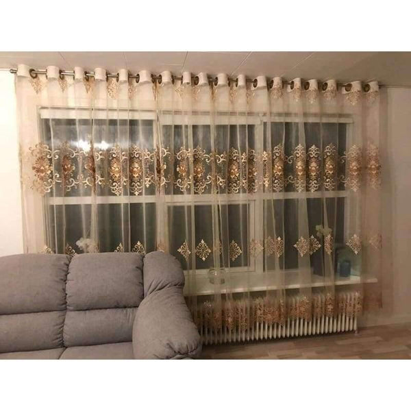 Planet Gates Luxury Water Soluble Screen Embroidery Sheer Voile Window Drapes for Living Room Door Gold Lace Curtains WP160-30