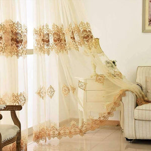 Planet Gates Luxury Water Soluble Screen Embroidery Sheer Voile Window Drapes for Living Room Door Gold Lace Curtains WP160-30