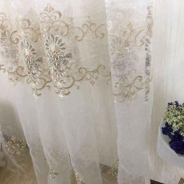 Planet Gates Luxury Water Soluble Screen Embroidery Sheer Voile Window Drapes for Living Room Door Gold Lace Curtains WP160-30
