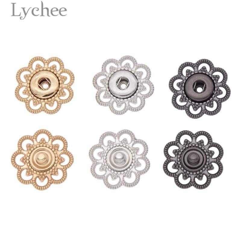 Planet Gates Lychee Life 10pcs Hollow Flower Shaped Metal Snap Buttons Gold Color Silver Color Button DIY Sewing Accessories For Clothes