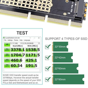 Planet Gates M.2 NVMe Adapter SSD to PCIe Card M2 Key M Driver with Silicone Cooling Pad Hard Drive Adapter Support PCIe x4x8x16 Slot