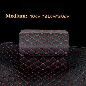 Planet Gates M Black Red Car Trunk Organizer Box Storage Bag Auto Trash Tool Bag PU Leather Folding Large Cargo Storage Stowing Tidying Car Accessories