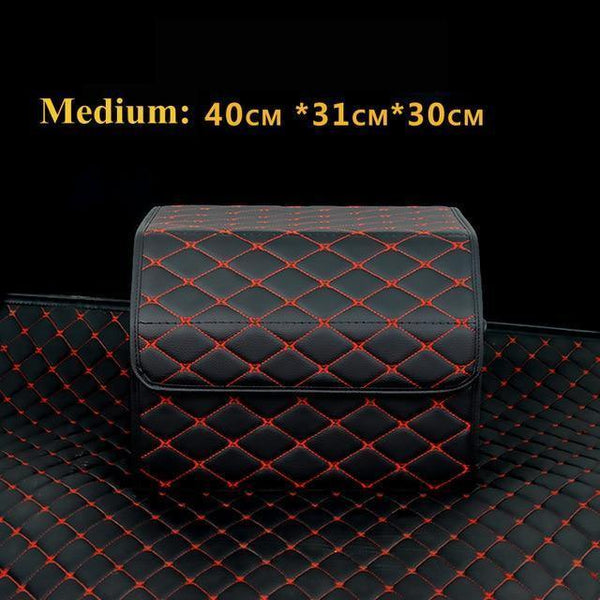 Planet Gates M Black Red Car Trunk Organizer Box Storage Bag Auto Trash Tool Bag PU Leather Folding Large Cargo Storage Stowing Tidying Car Accessories
