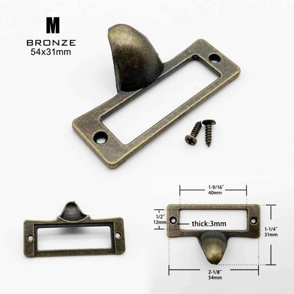 Small Large Heavy Duty Antique Brass Black Metal Furniture Cabinet Drawer Box Case Label Pull Handle File Name Card Frame Holder