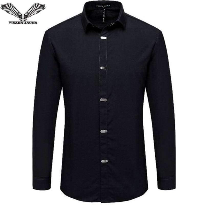 Planet Gates M / China M 50kgto55kg VISADA JAUNA Men's Shirts 2017 Autumn New Arrival British Style Casual Long Sleeve Solid Male Business Slim Fit Shirt 4XL N511