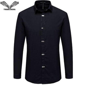 Planet Gates M / China M 50kgto55kg VISADA JAUNA Men's Shirts 2017 Autumn New Arrival British Style Casual Long Sleeve Solid Male Business Slim Fit Shirt 4XL N511