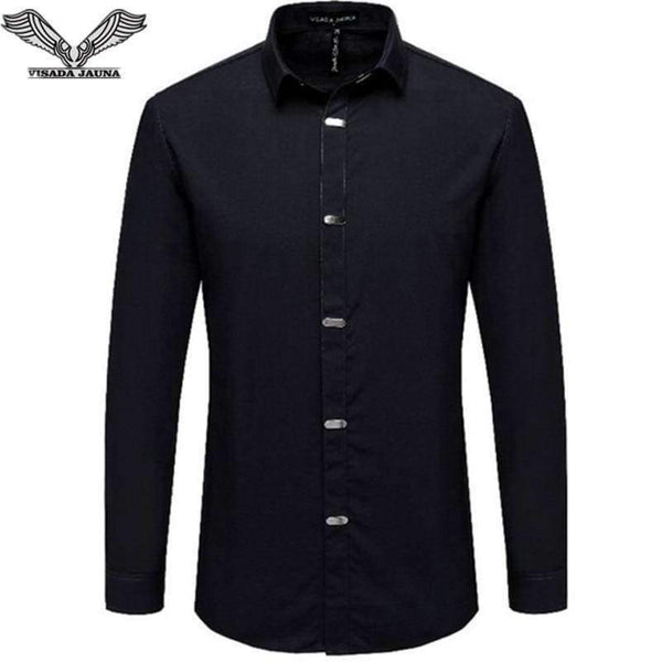 Planet Gates M / China M 50kgto55kg VISADA JAUNA Men's Shirts 2017 Autumn New Arrival British Style Casual Long Sleeve Solid Male Business Slim Fit Shirt 4XL N511