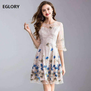 Planet Gates M Dress Summer 2018 High Quality Women Lux Embroidery Flare Sleeve Elegant Party Tulle Lace Dress Events Festa