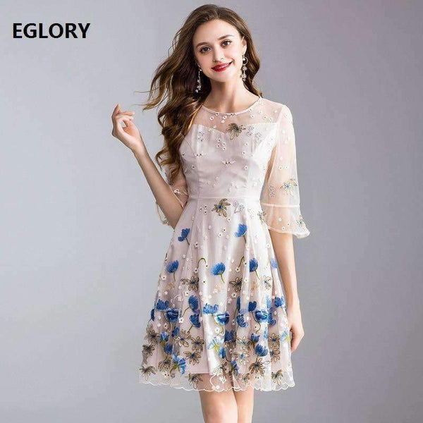 Planet Gates M Dress Summer 2018 High Quality Women Lux Embroidery Flare Sleeve Elegant Party Tulle Lace Dress Events Festa