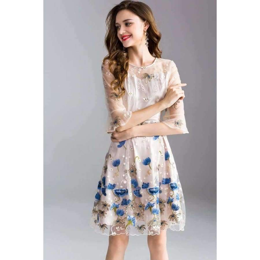 Planet Gates M Dress Summer 2018 High Quality Women Lux Embroidery Flare Sleeve Elegant Party Tulle Lace Dress Events Festa