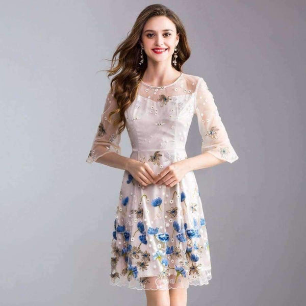 Planet Gates M Dress Summer 2018 High Quality Women Lux Embroidery Flare Sleeve Elegant Party Tulle Lace Dress Events Festa