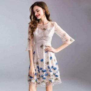 Planet Gates M Dress Summer 2018 High Quality Women Lux Embroidery Flare Sleeve Elegant Party Tulle Lace Dress Events Festa