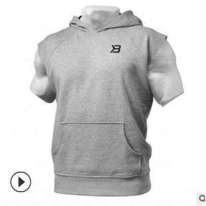 Planet Gates M / grey Fitness Bodybuilding  Sweatshirts Sports GYM Gyms Hoody Short Sleeve  Sweatshirt Training Tops   Jackets Clothes