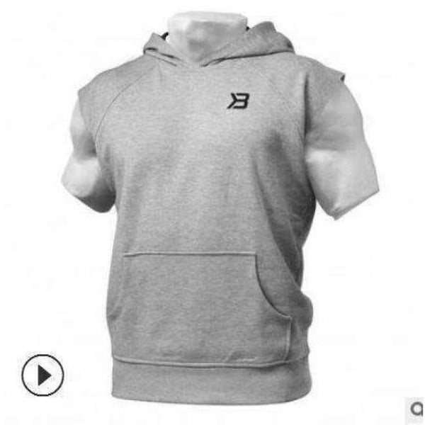 Planet Gates M / grey Fitness Bodybuilding  Sweatshirts Sports GYM Gyms Hoody Short Sleeve  Sweatshirt Training Tops   Jackets Clothes