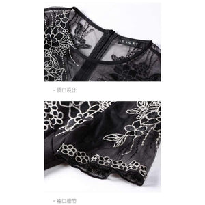 Planet Gates M Party Events Women Fashion Dress 2017 Autumn Ladies Sheer Mesh Embroidery Short Sleeve Bodycon Dress Vestidos Feminino Robe