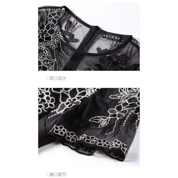 Planet Gates M Party Events Women Fashion Dress 2017 Autumn Ladies Sheer Mesh Embroidery Short Sleeve Bodycon Dress Vestidos Feminino Robe