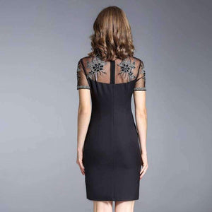 Planet Gates M Party Events Women Fashion Dress 2017 Autumn Ladies Sheer Mesh Embroidery Short Sleeve Bodycon Dress Vestidos Feminino Robe