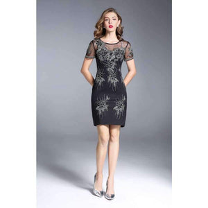 Planet Gates M Party Events Women Fashion Dress 2017 Autumn Ladies Sheer Mesh Embroidery Short Sleeve Bodycon Dress Vestidos Feminino Robe