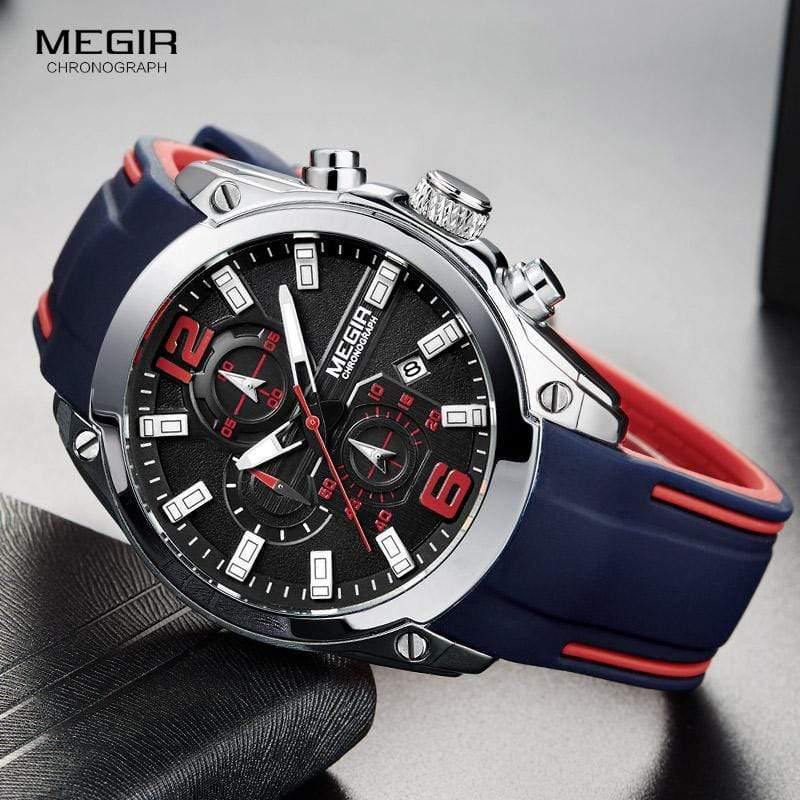 Planet Gates M2063Black-1 Men's Chronograph Analog Quartz Watch with Date, Luminous Hands, Waterproof Silicone Rubber Strap Wristswatch for Man