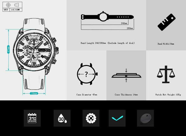 Planet Gates M2063Black-1 Men's Chronograph Analog Quartz Watch with Date, Luminous Hands, Waterproof Silicone Rubber Strap Wristswatch for Man