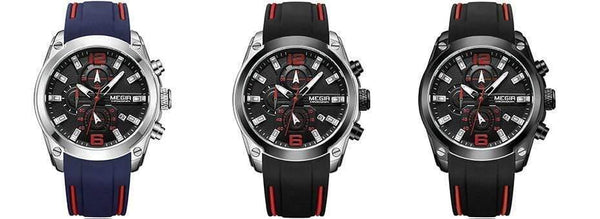Planet Gates M2063Black-1 Men's Chronograph Analog Quartz Watch with Date, Luminous Hands, Waterproof Silicone Rubber Strap Wristswatch for Man