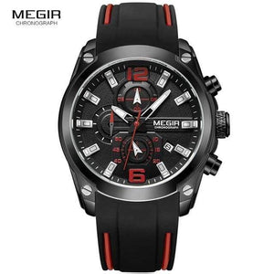 Planet Gates M2063Black-1 Men's Chronograph Analog Quartz Watch with Date, Luminous Hands, Waterproof Silicone Rubber Strap Wristswatch for Man