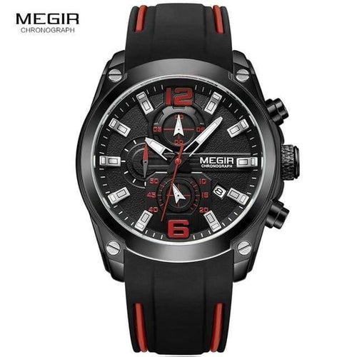 Planet Gates M2063Black-1 Men's Chronograph Analog Quartz Watch with Date, Luminous Hands, Waterproof Silicone Rubber Strap Wristswatch for Man